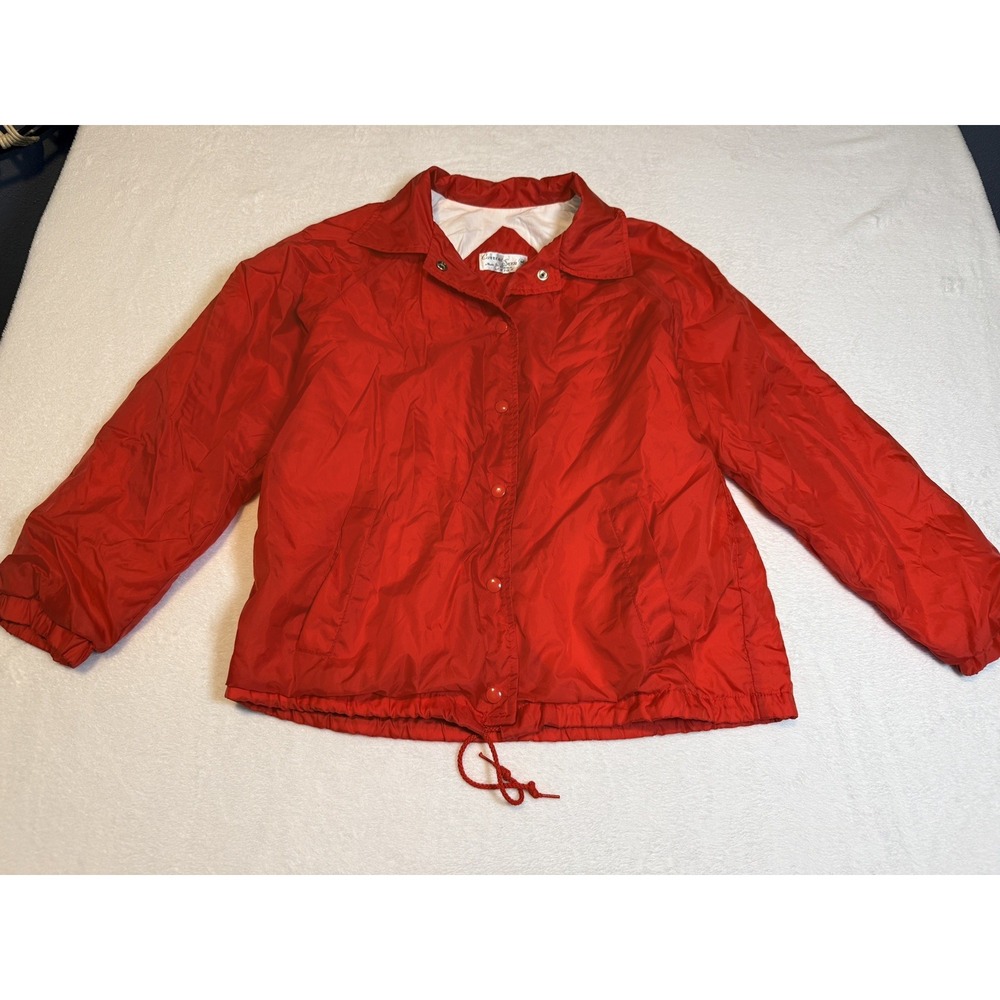 VIntage Current Seen Jacket Womens Large Red Windbreaker Full Snap Drawstring